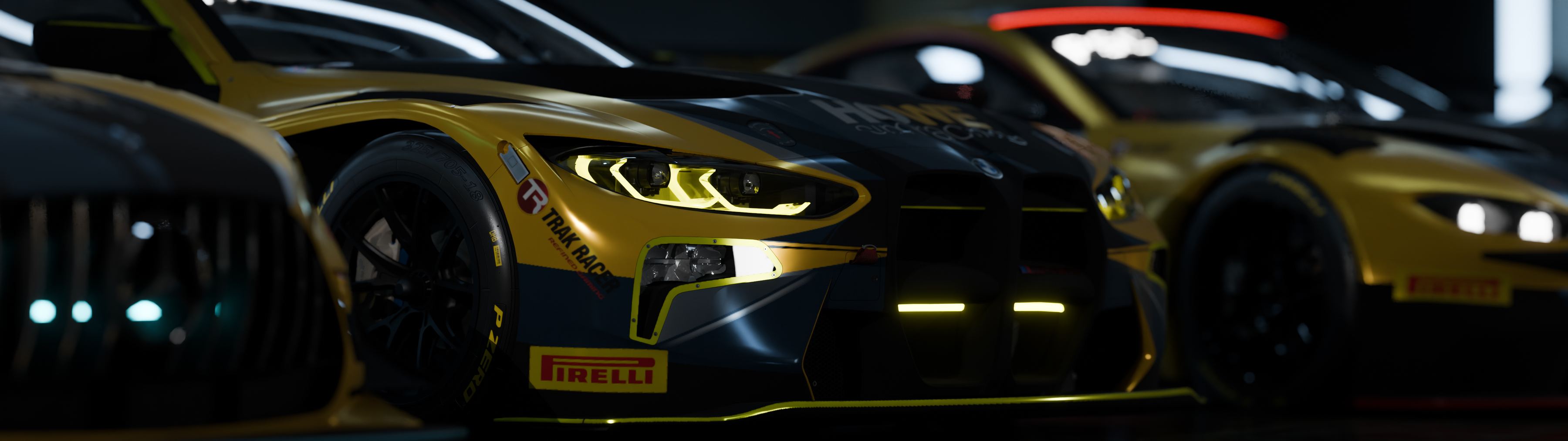 GT3-Rennwagen von HOWE simracing in einer Tiefgarage